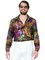 Mens Adult's 70s Metallic Super Hot Multi-Colored Vintage Flame Disco Shirt